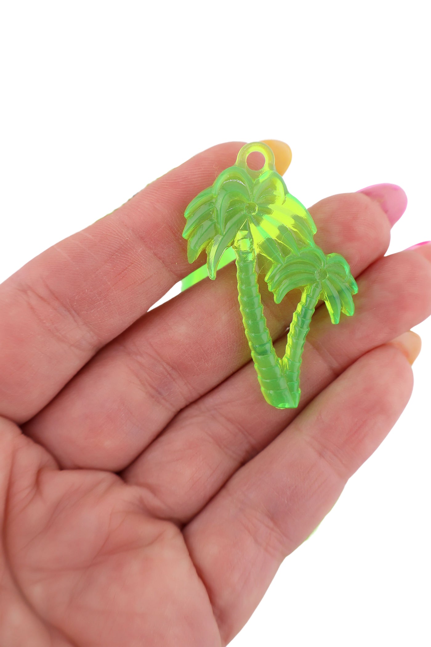 Neon Green Palm Tree Pendant, German Resin, 45mm, 1 UV Reactive Charm for DIY Jewelry