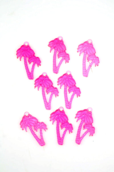 Neon Pink Palm Tree Pendant, German Resin, 45mm, 1 UV Reactive Charm