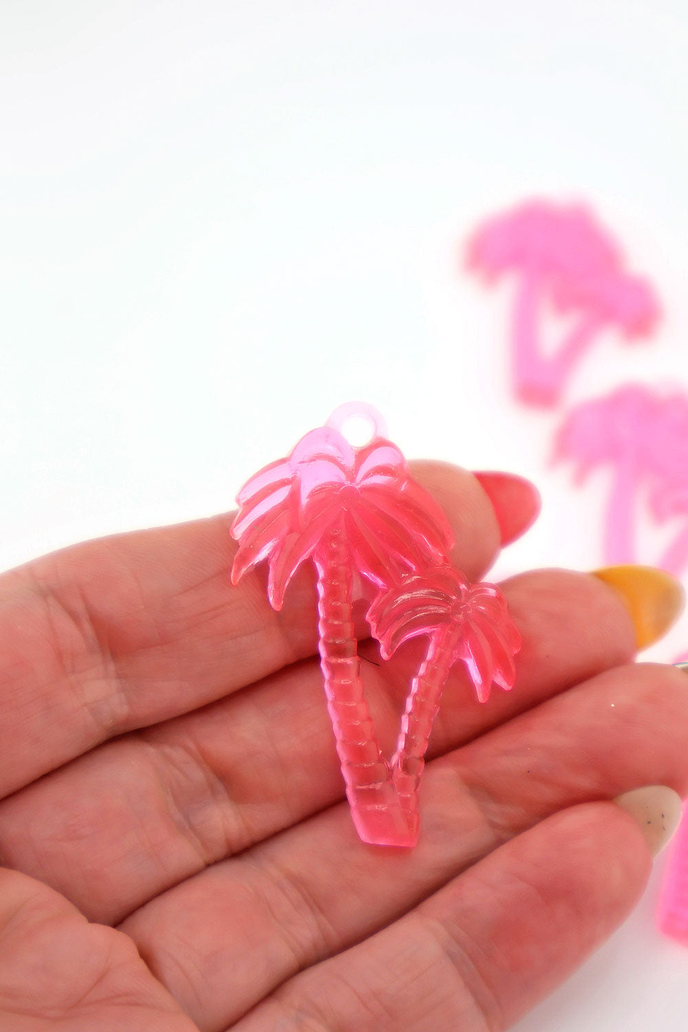 Neon Pink Palm Tree Pendant, German Resin, 45mm, 1 UV Reactive Charm