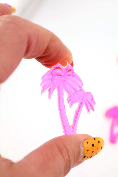 Neon Pink Palm Tree Pendant, German Resin, 45mm, 1 UV Reactive Charm