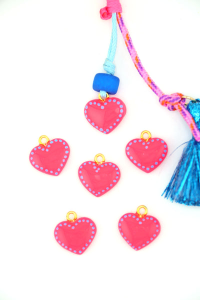 Neon Pink Heart Polymer Clay Charm, 15mm, 1 Handmade Pendant by Sigfus Designs