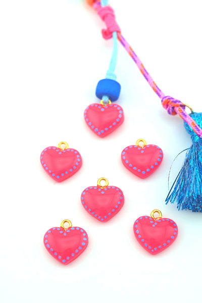 Neon Pink Heart Polymer Clay Charm, 15mm, 1 Handmade Pendant by Sigfus Designs