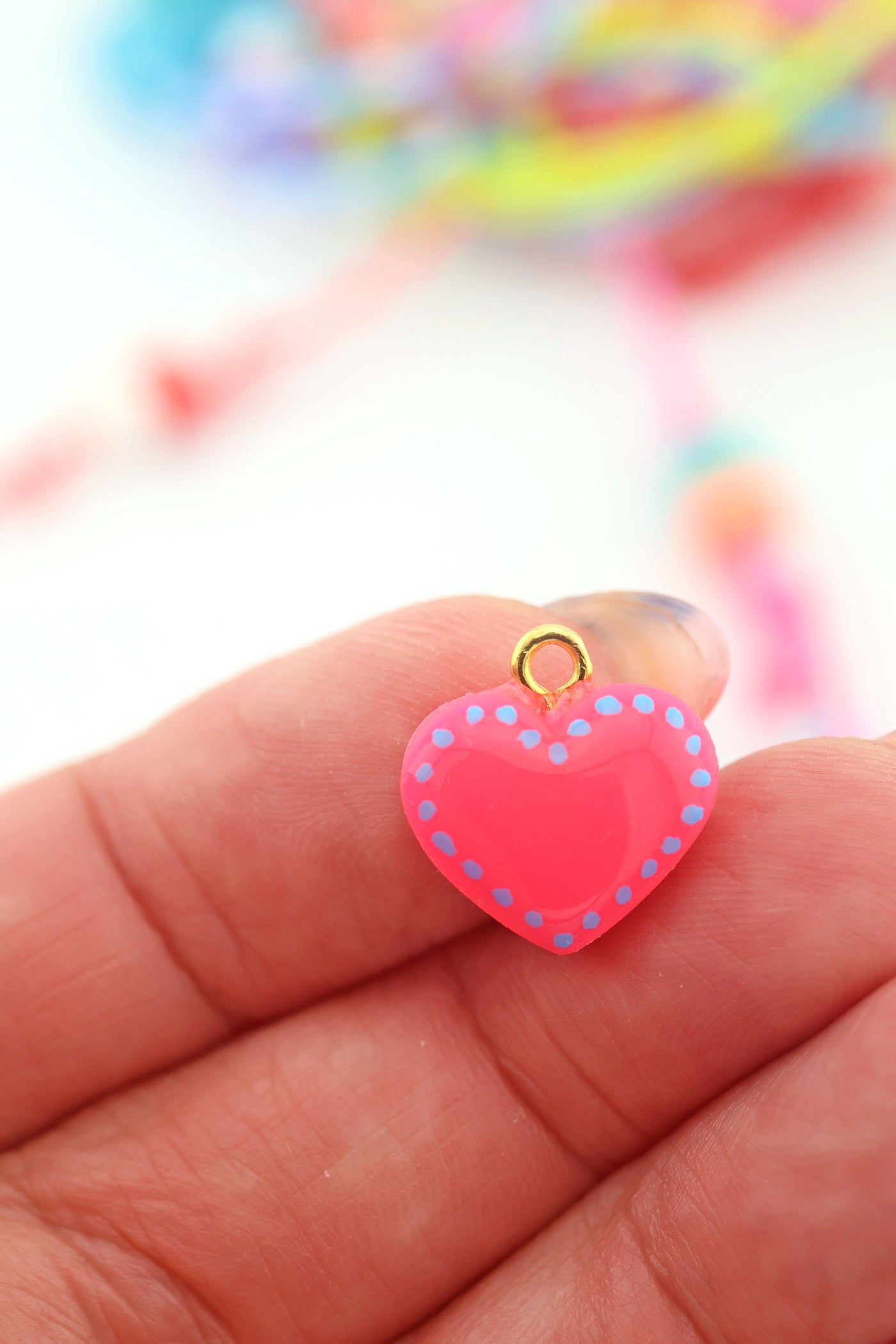 Neon Pink Heart Polymer Clay Charm, 15mm, 1 Handmade Pendant by Sigfus Designs