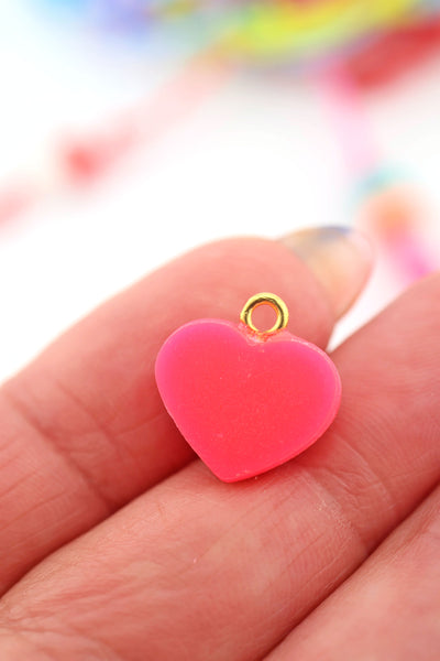 Neon Pink Heart Polymer Clay Charm, 15mm, 1 Handmade Pendant by Sigfus Designs