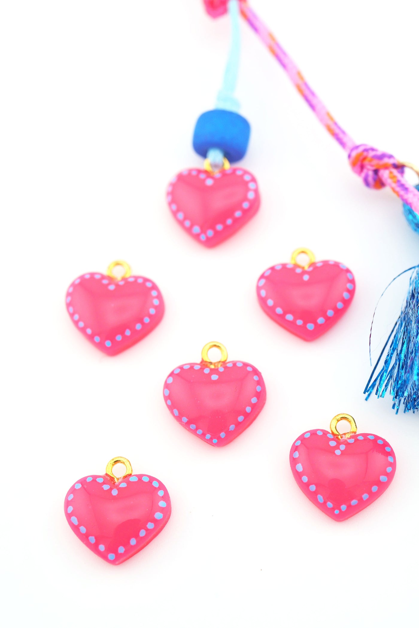 Neon Pink Heart Polymer Clay Charm, 15mm, 1 Handmade Pendant by Sigfus Designs