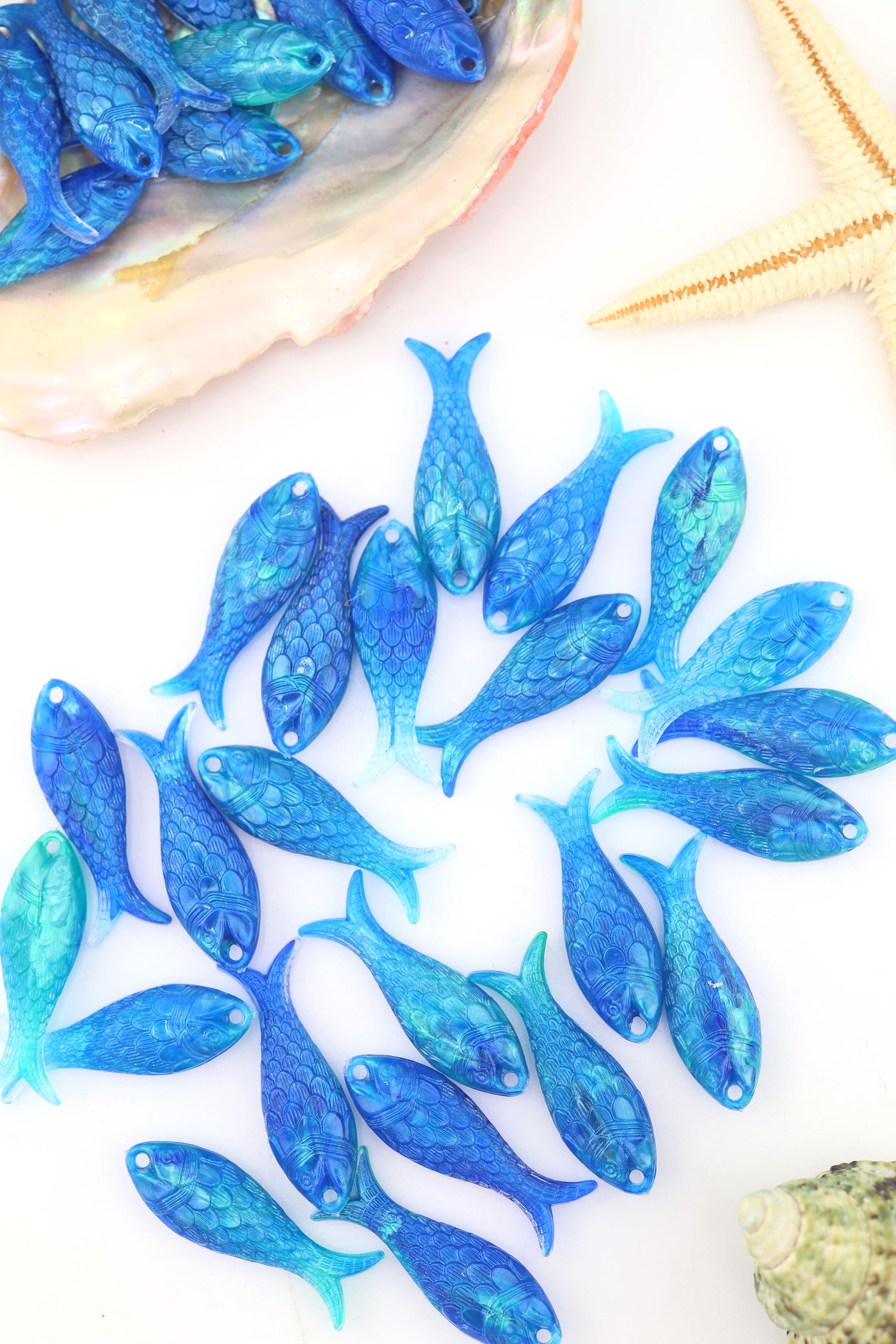 Ocean Blue Fish Charm, German Resin, 27mm, 1 Pendant for DIY Fisherman Aesthetic Jewelry