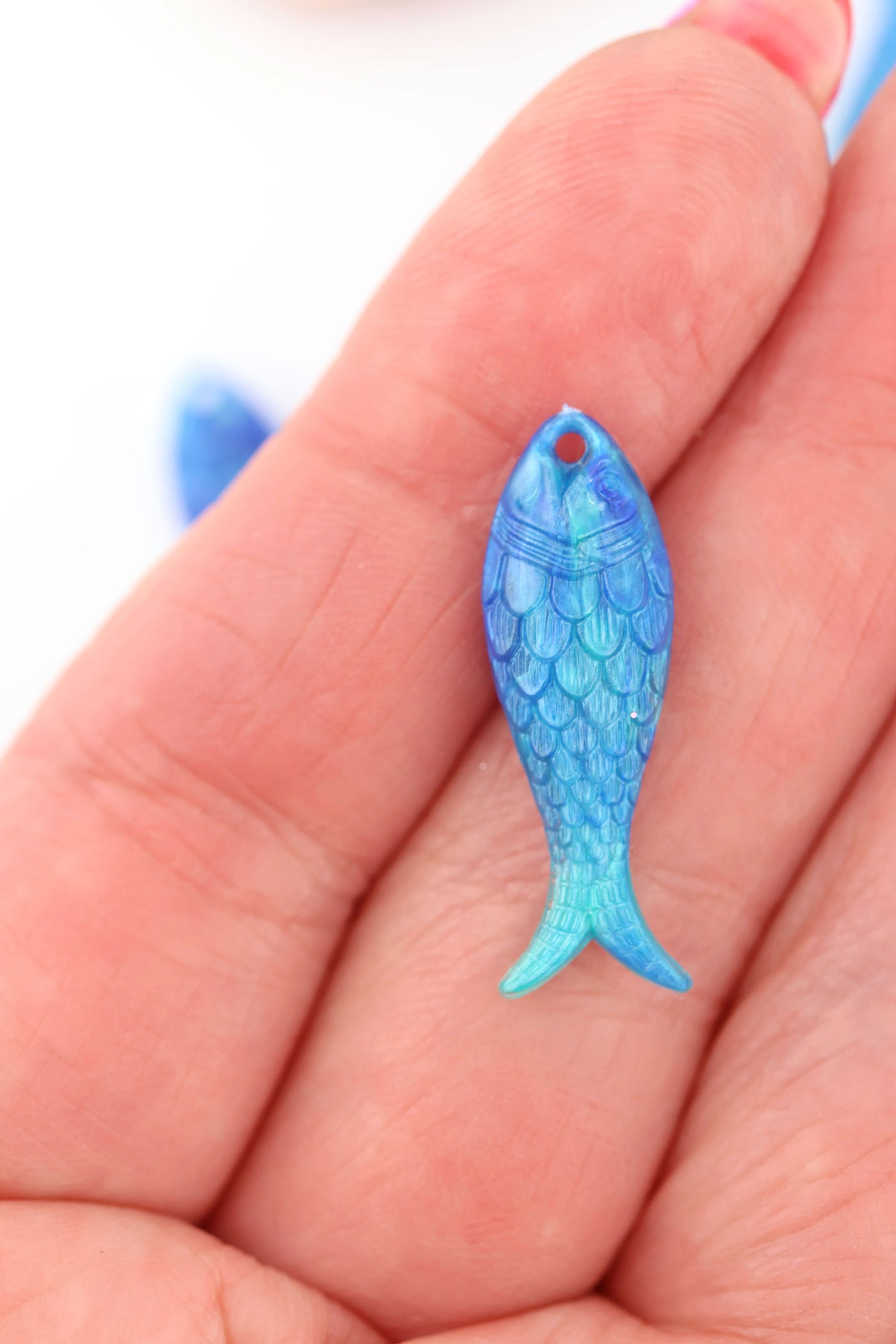 Ocean Blue Fish Charm, German Resin, 27mm, 1 Pendant for DIY Fisherman Aesthetic Jewelry