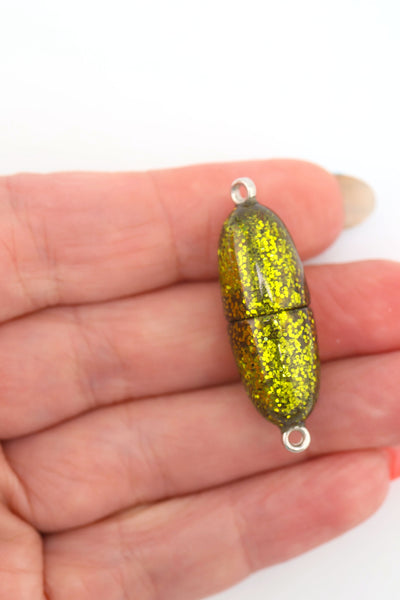 Glittery Olive Green Italian Resin Magnetic Clasp, 30x12mm, 1 pc.