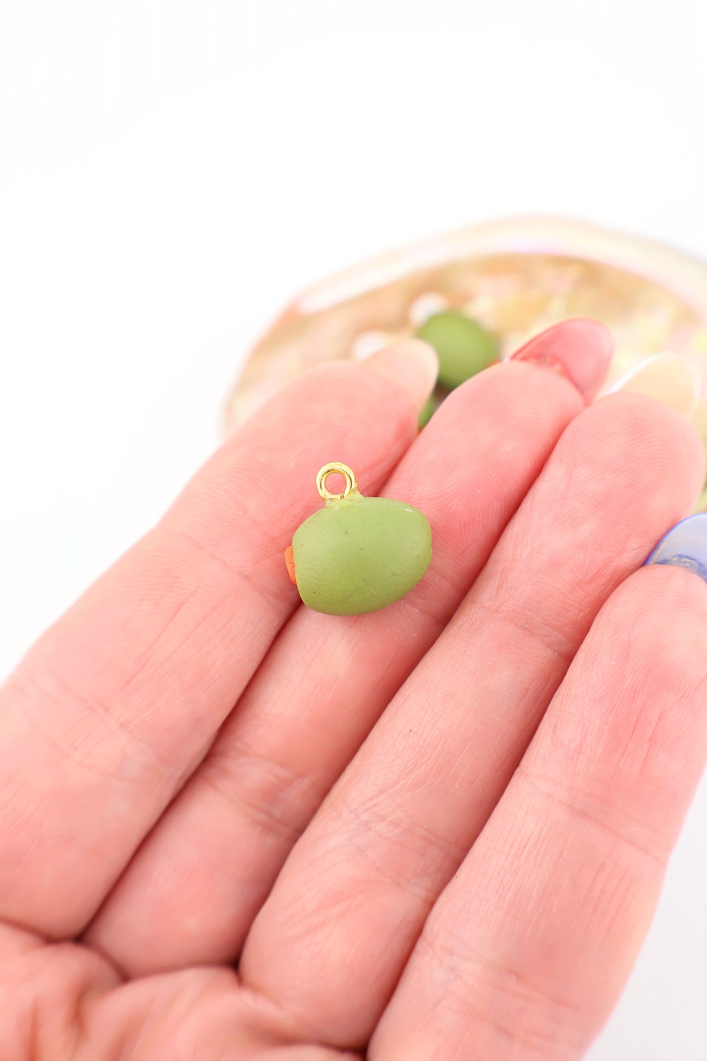 Olive Charm, Artisan-Made Polymer Clay Pendant, 14mm, 1 pc. for making food inspired charm necklaces