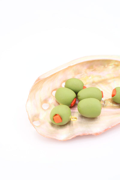 Olive Charm, Artisan-Made Polymer Clay Pendant, 14mm, 1 pc. for making food inspired charm necklaces