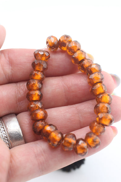 Orange Czech Glass with Copper Lining, 9x6mm, 25 Large Hole Beads Inspired by Forte Beads, Influencer Style Trendy Bracelet, Easy to DIY for Fall
