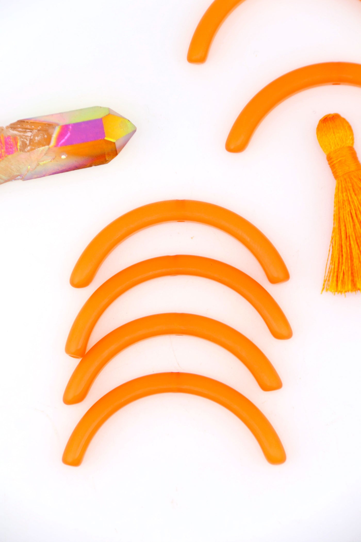 Orange Matte Moonglow Large Tribal Arc, 45mm Curved Italian Resin Bead, 1 pc. for making Showgirl Era earrings