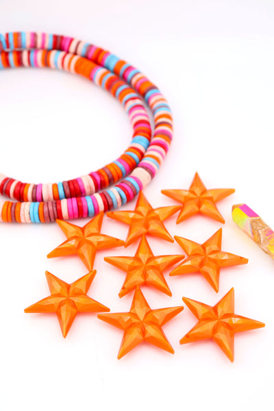 Orange Faceted Star German Resin Charm, 34mm, 1 Pendant for DIY Jewelry