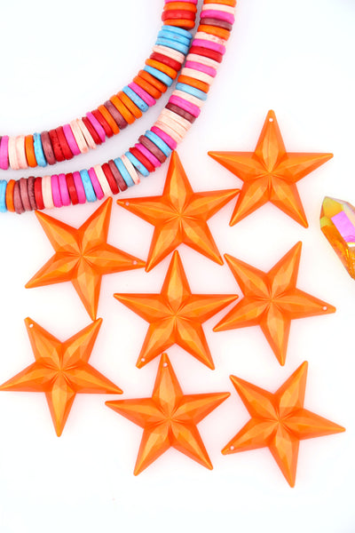 Orange Faceted Star German Resin Charm, 34mm, 1 Pendant for DIY Jewelry