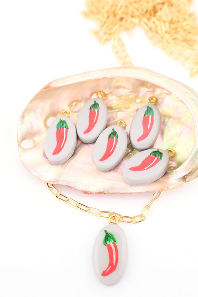 Chili Pepper Charm, Artisan-Made Polymer Clay Pendant, 12x25mm, for DIY trendy charm necklaces