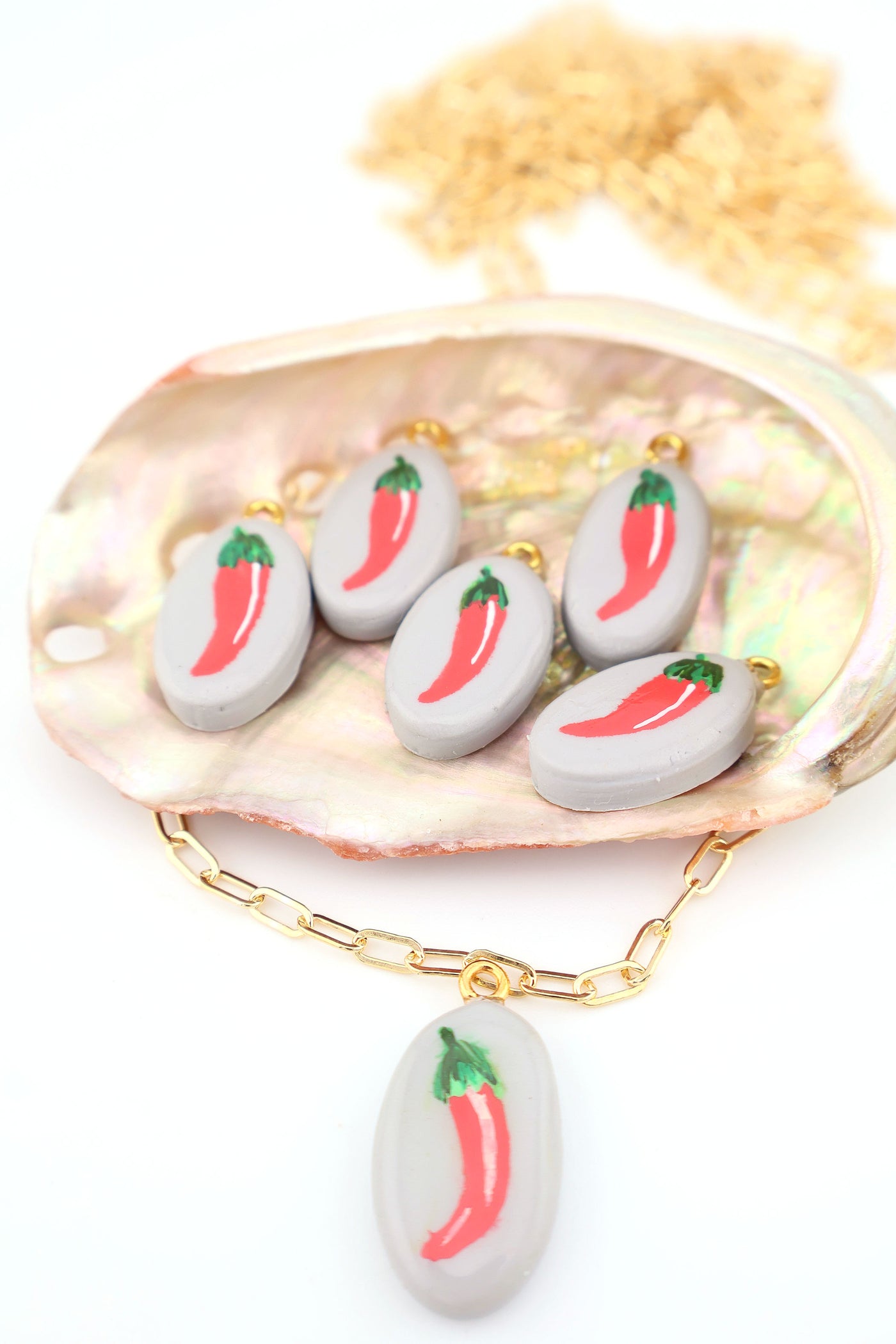 Chili Pepper Charm, Artisan-Made Polymer Clay Pendant, 12x25mm, for DIY trendy charm necklaces