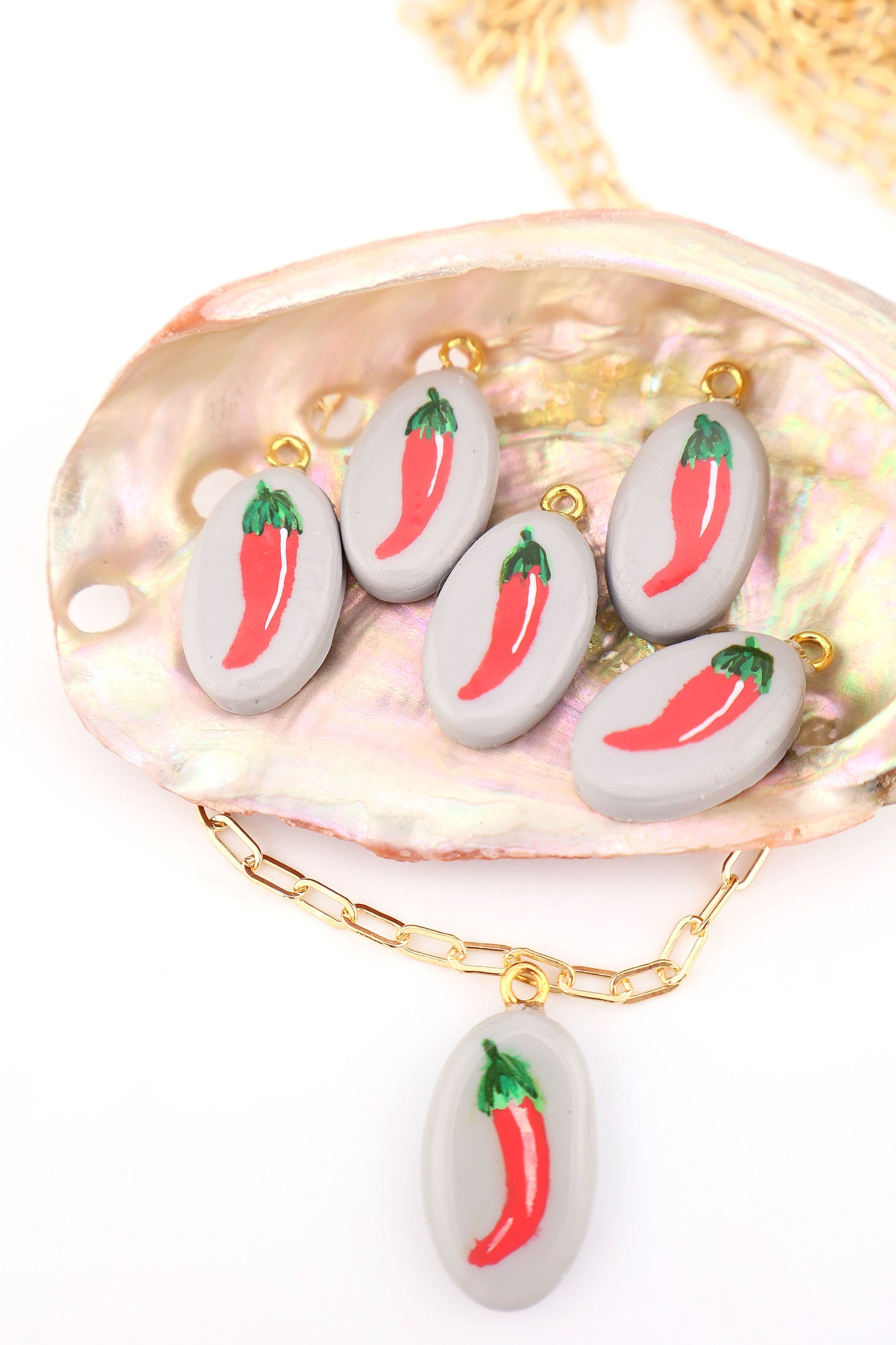 Chili Pepper Charm, Artisan-Made Polymer Clay Pendant, 12x25mm, for DIY trendy charm necklaces