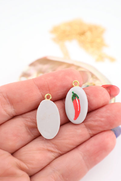 Chili Pepper Charm, Artisan-Made Polymer Clay Pendant, 12x25mm, for DIY trendy charm necklaces