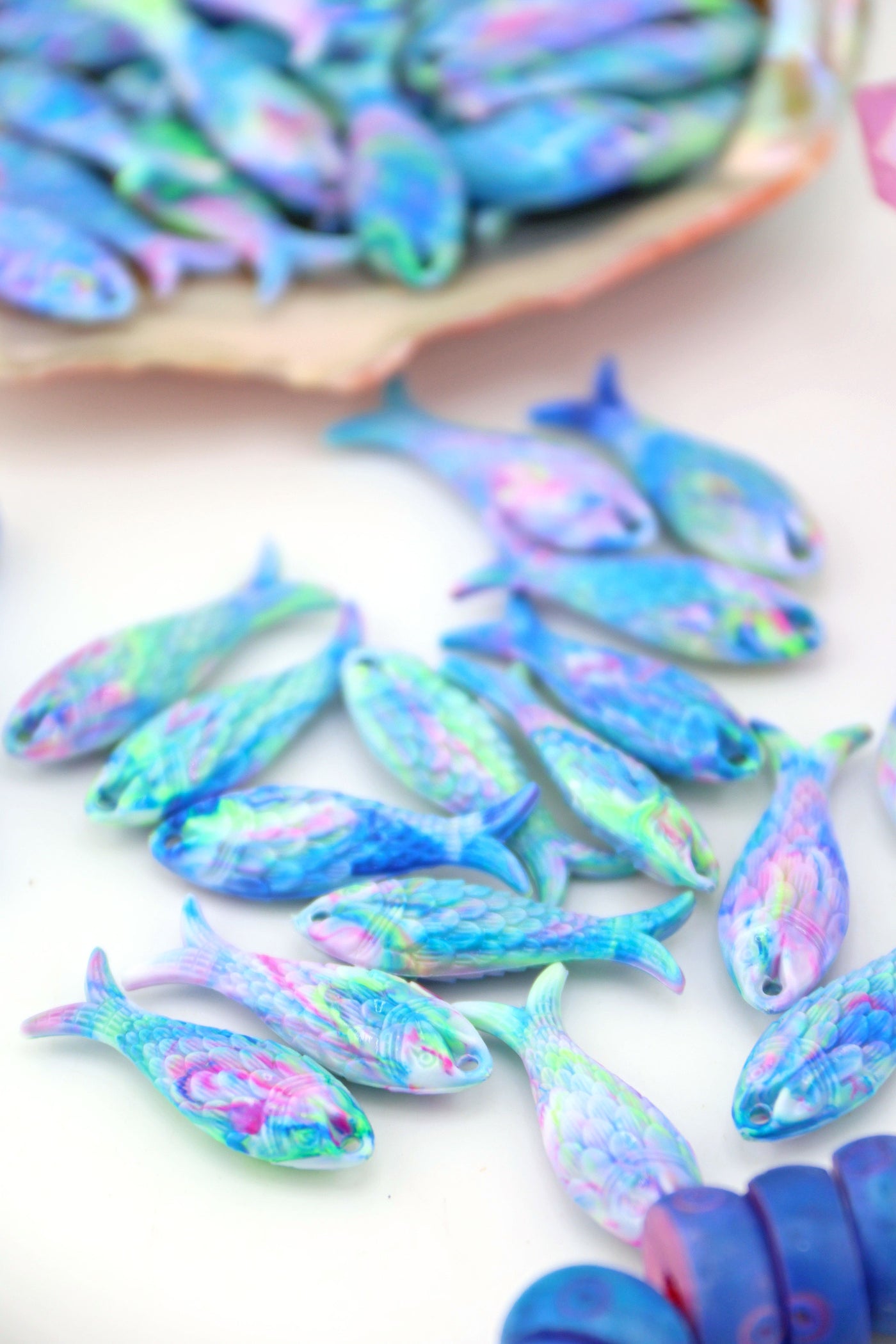 Pastel Aurora Fish Charm, German Resin, 27mm, 1 Pendant for DIY Fisherman Aesthetic Jewelry