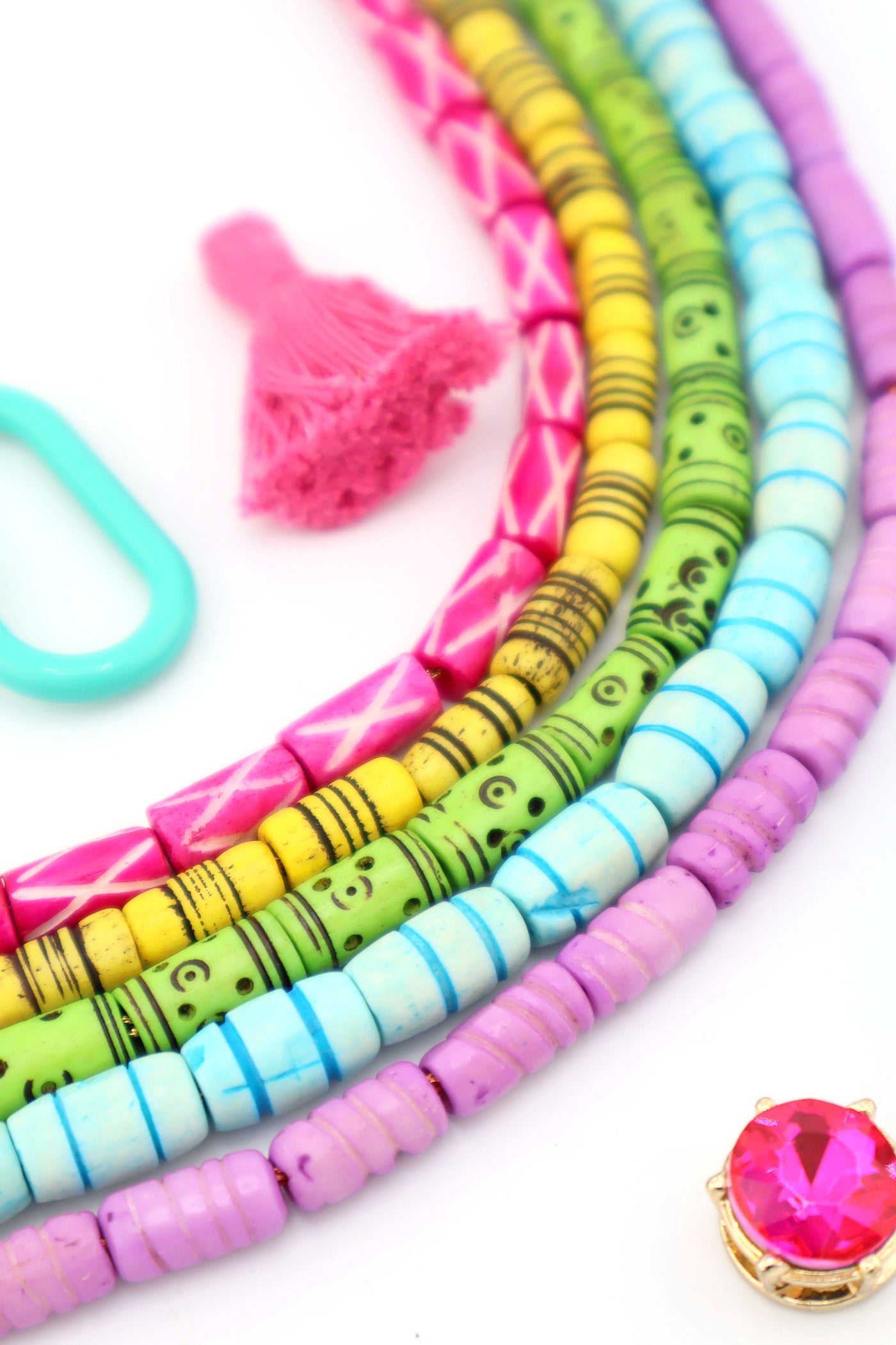 Cococabana Bead Bundle: Colorful Carved Bone Beads, Tube Shape, 6-8x12mm, 5 Strands, 80+ Beads