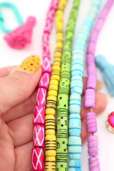 Cococabana Bead Bundle: Colorful Carved Bone Beads, Tube Shape, 6-8x12mm, 5 Strands, 80+ Beads