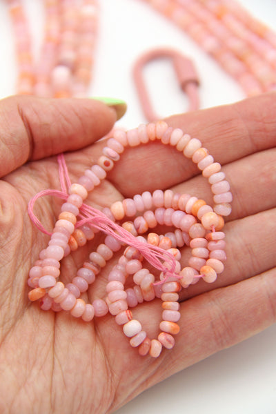 Pastel Coral Pink Opal Smooth Rondelle Beads, 5-6mm AA Quality