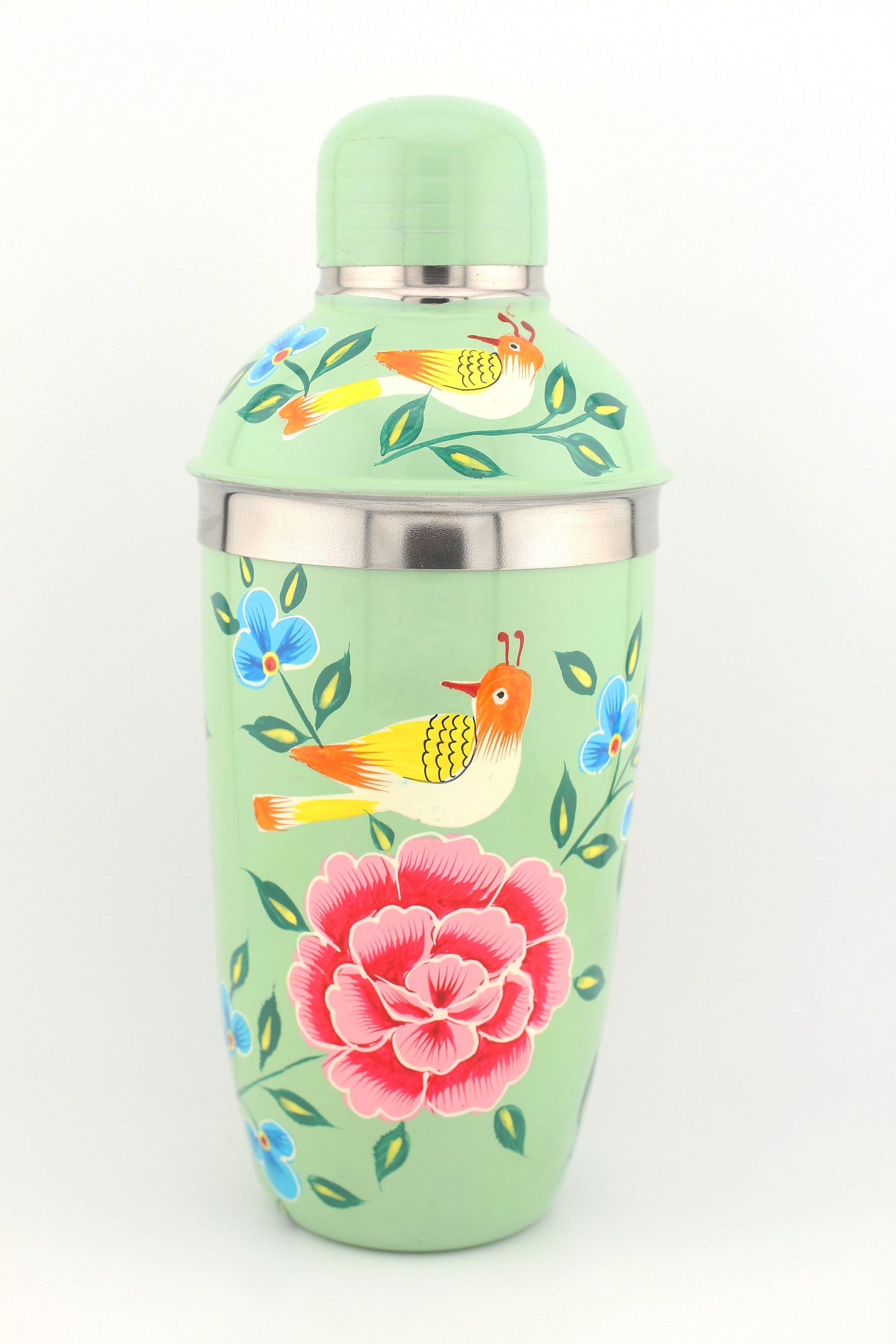 Floral Handpainted Stainless Steel Cocktail Shaker, from Kashmir