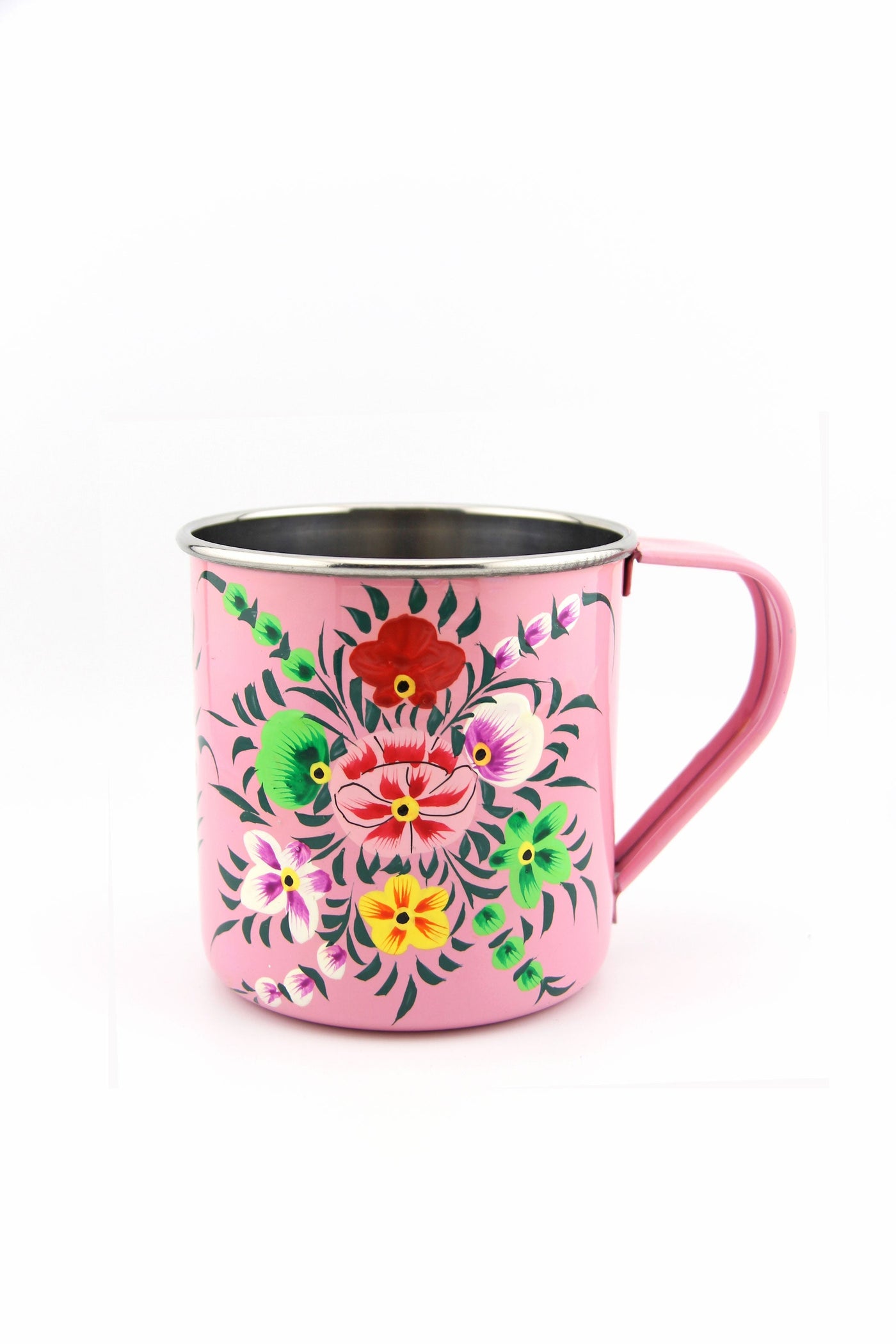 Floral Handpainted Stainless Steel Enamel Mug from Kashmir