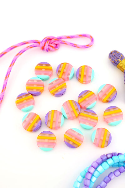 Sherbet Striped Italian Poly Resin Coin Bead, 12mm, 1 Bead