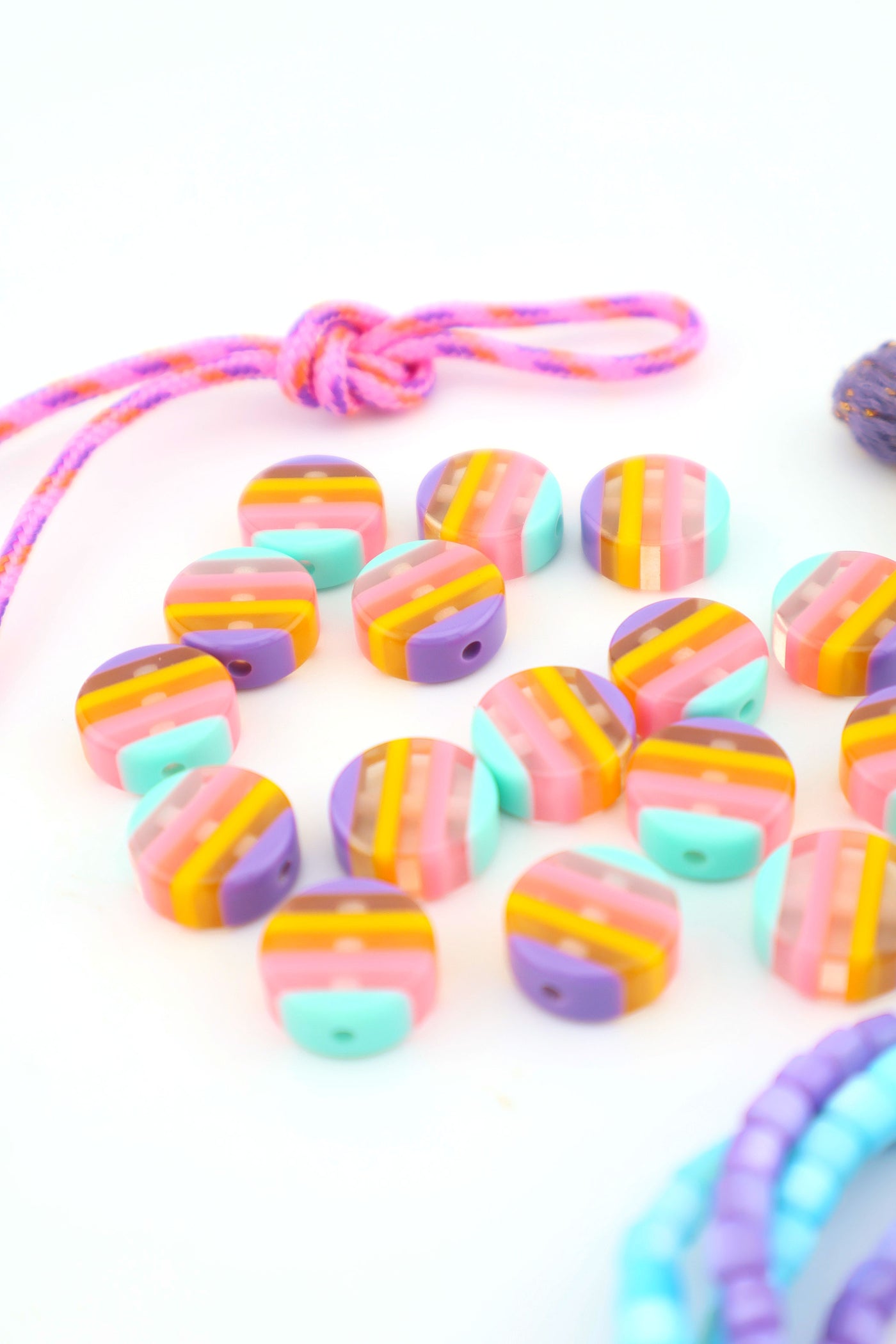 Sherbet Striped Italian Poly Resin Coin Bead, 12mm, 1 Bead