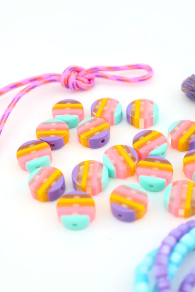 Sherbet Striped Italian Poly Resin Coin Bead, 12mm, 1 Bead