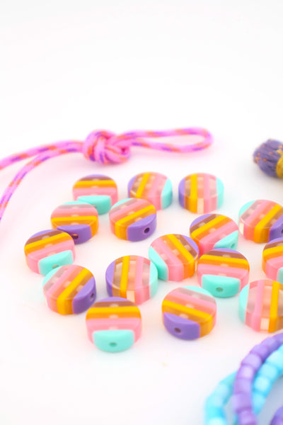 Sherbet Striped Italian Poly Resin Coin Bead, 12mm, 1 Bead