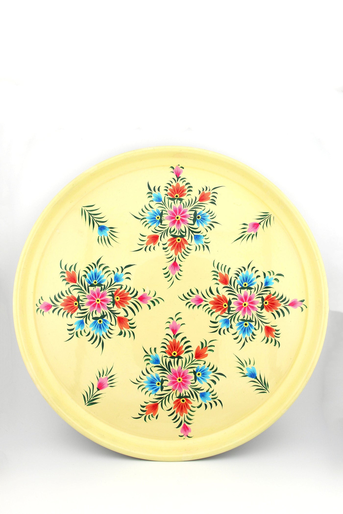 Floral Handpainted Stainless Steel Large Tray, Picnic Folk from Kashmir