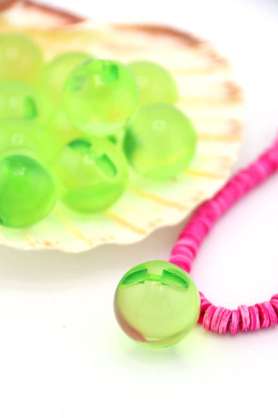 Peridot Green Baubles, 22mm Italian Resin Beads, 1 Top Drilled Focal Bead, Large Beads for making fisherman core jewelry
