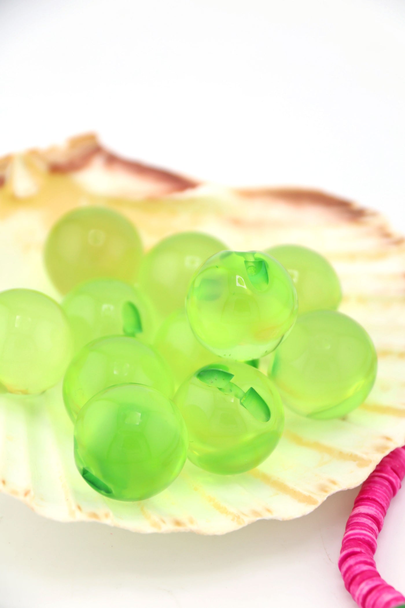 Peridot Green Baubles, 22mm Italian Resin Beads, 1 Top Drilled Focal Bead, Large Beads for making fisherman core jewelry