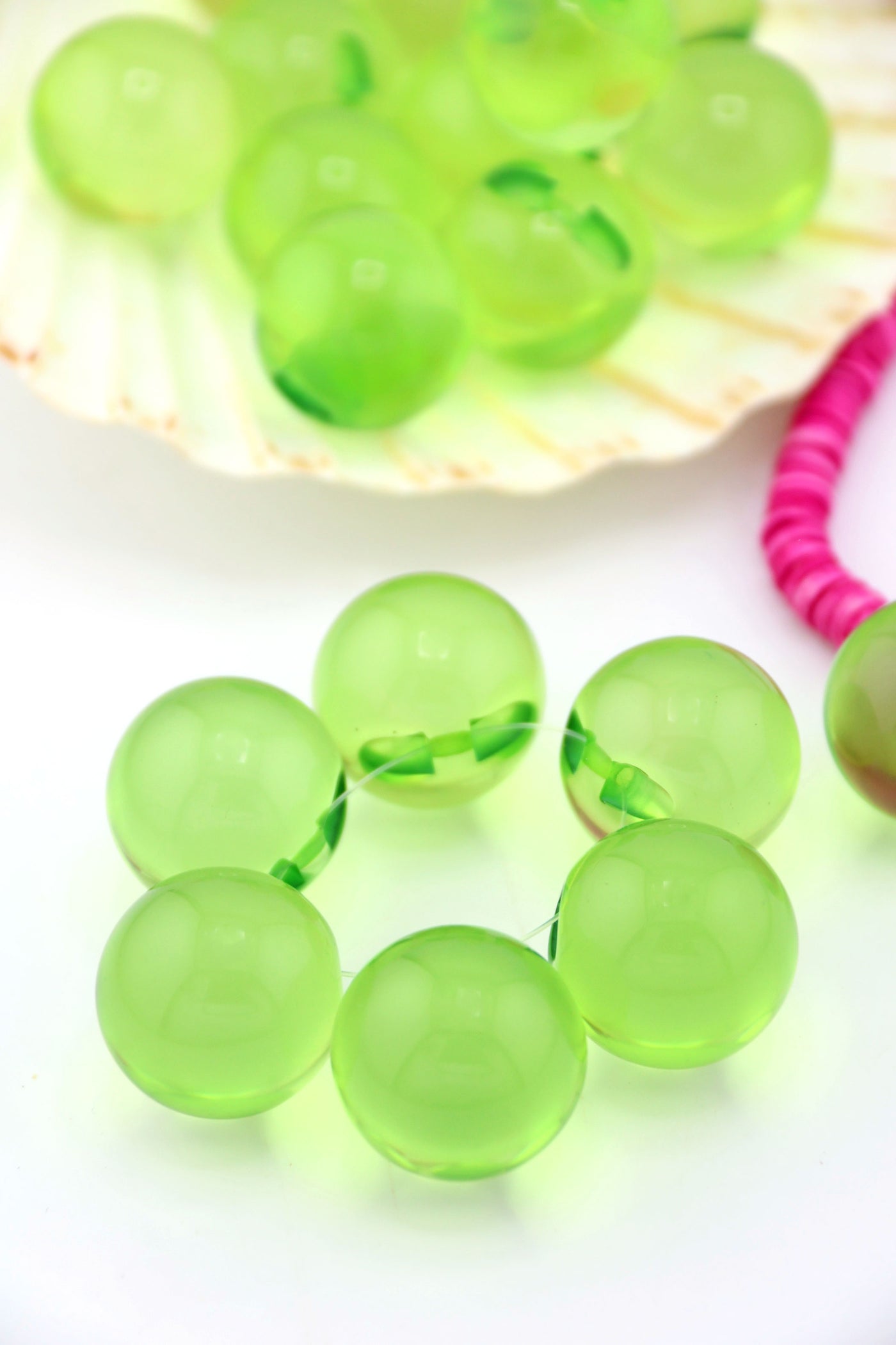 Peridot Green Baubles, 22mm Italian Resin Beads, 1 Top Drilled Focal Bead, Large Beads for making fisherman core jewelry