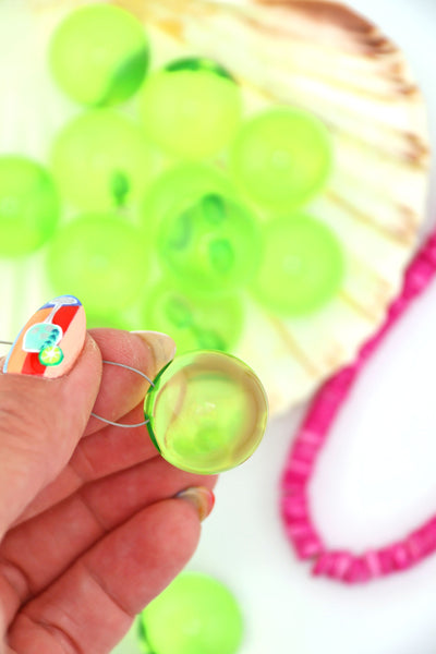 Peridot Green Baubles, 22mm Italian Resin Beads, 1 Top Drilled Focal Bead, Large Beads for making fisherman core jewelry