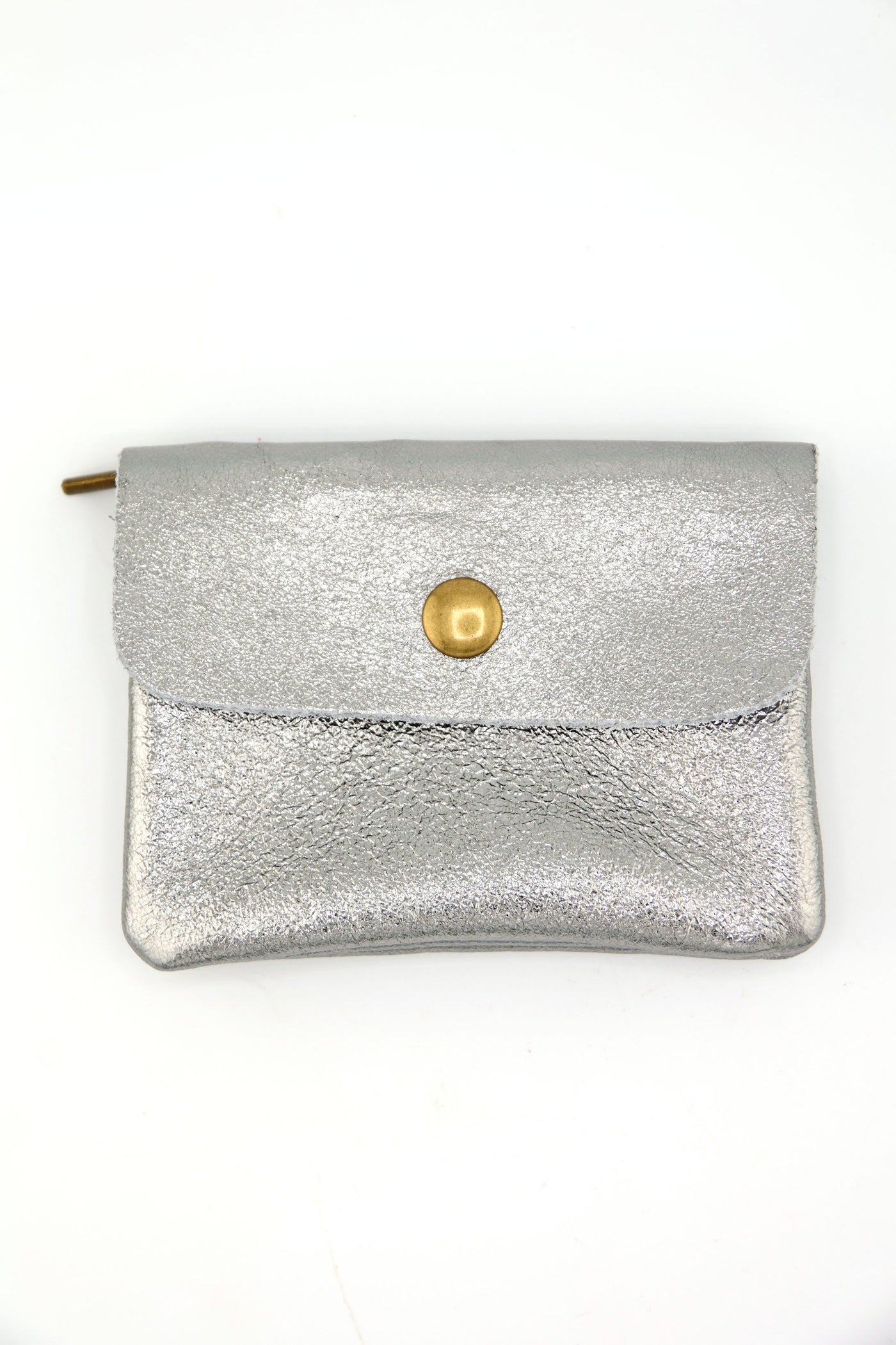 Metallic Italian Leather Coin Purse, 3 Compartments, Zipper Pocket