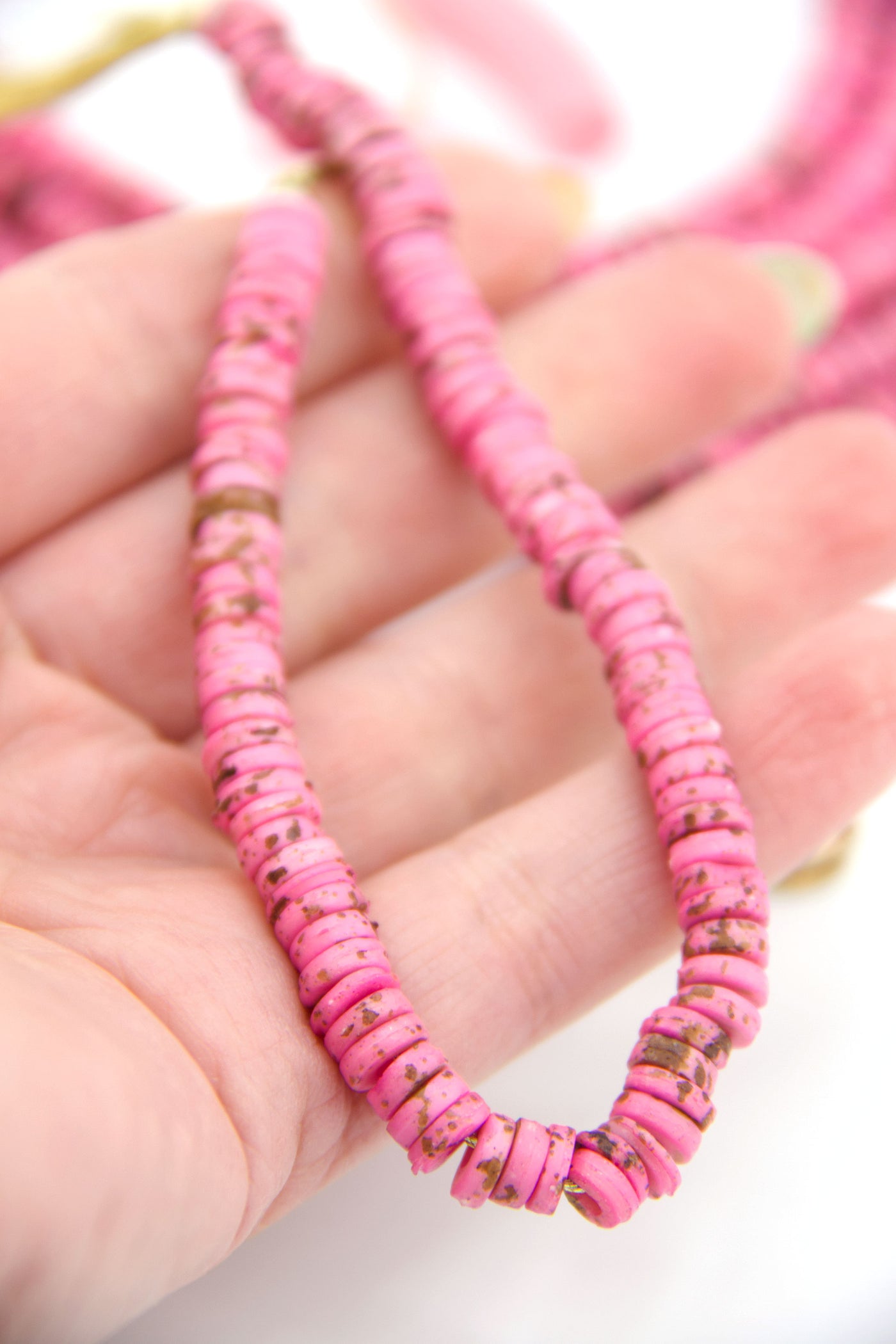 7mm Pink Speckled Bone Beads, Valentine's Day Beads, 100 beads for DIY Jewelry