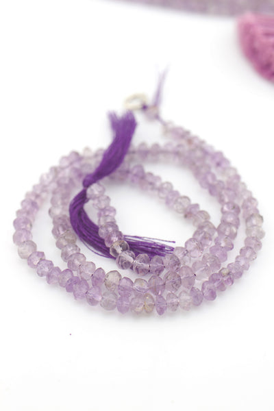 Pink Amethyst Faceted Rondelle, February Birth Stone Beads, 4mm