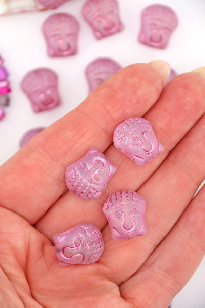 Plum Pink Matte & Metallic Buddha Head Beads, Czech Glass, 4 pieces These spiritual Buddha beads are