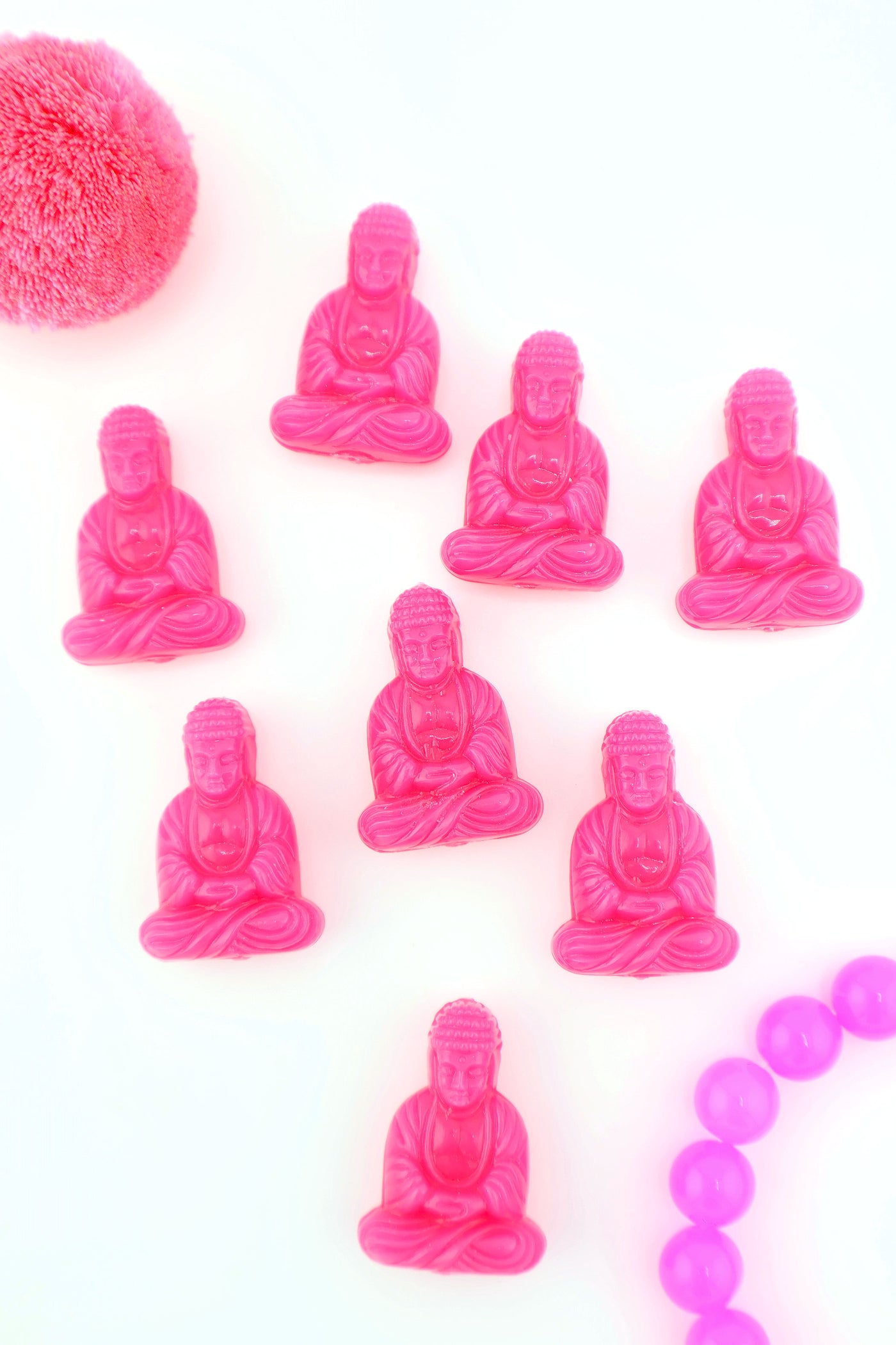 Neon Pink German Resin Buddha Charms, 1" Pendant Beads for making DIY Jewelry