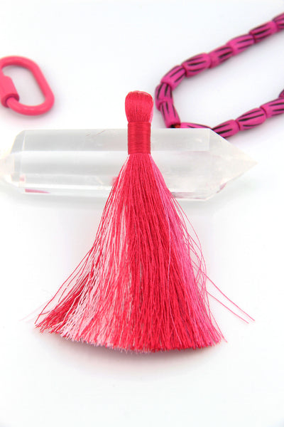 Pink Colorblocked Silky Luxe Jewelry Tassels, 3.5" Fringe Pendant for DIY Barbiecore jewelry