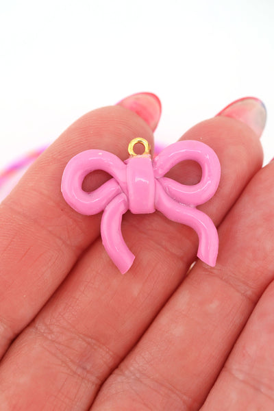 Pink Coquette Bow Polymer Charm, Handmade Sigfus Designs Pendant for DIY purse charms or jewelry