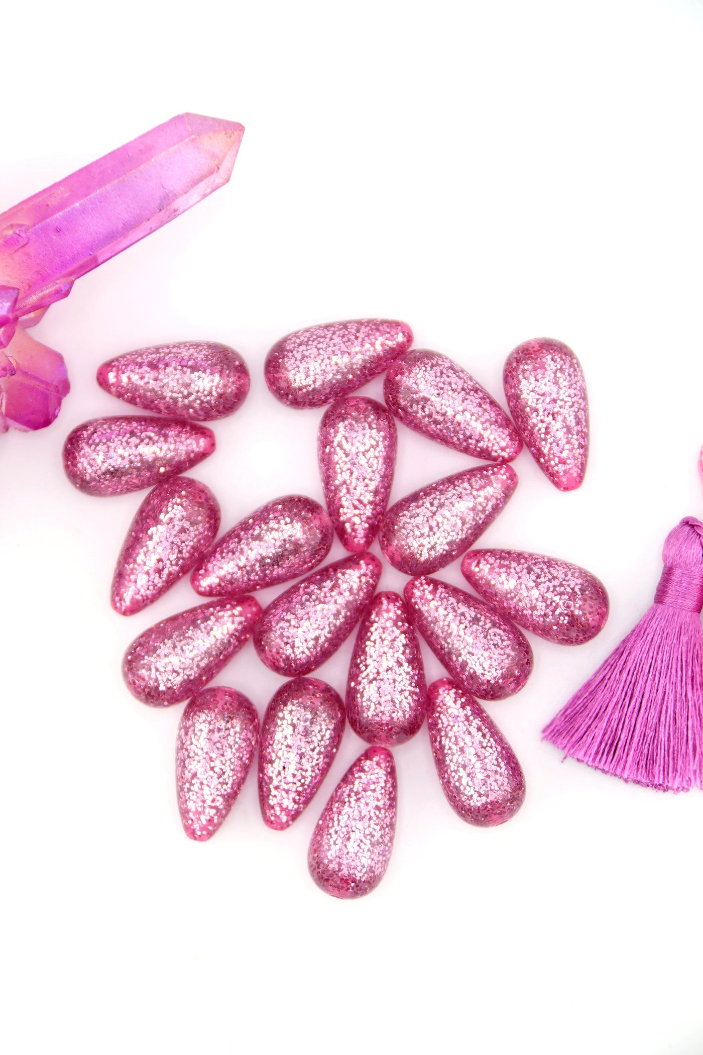 Pink Glitter Italian Resin Teardrop Beads, 22mm, 2 pcs.