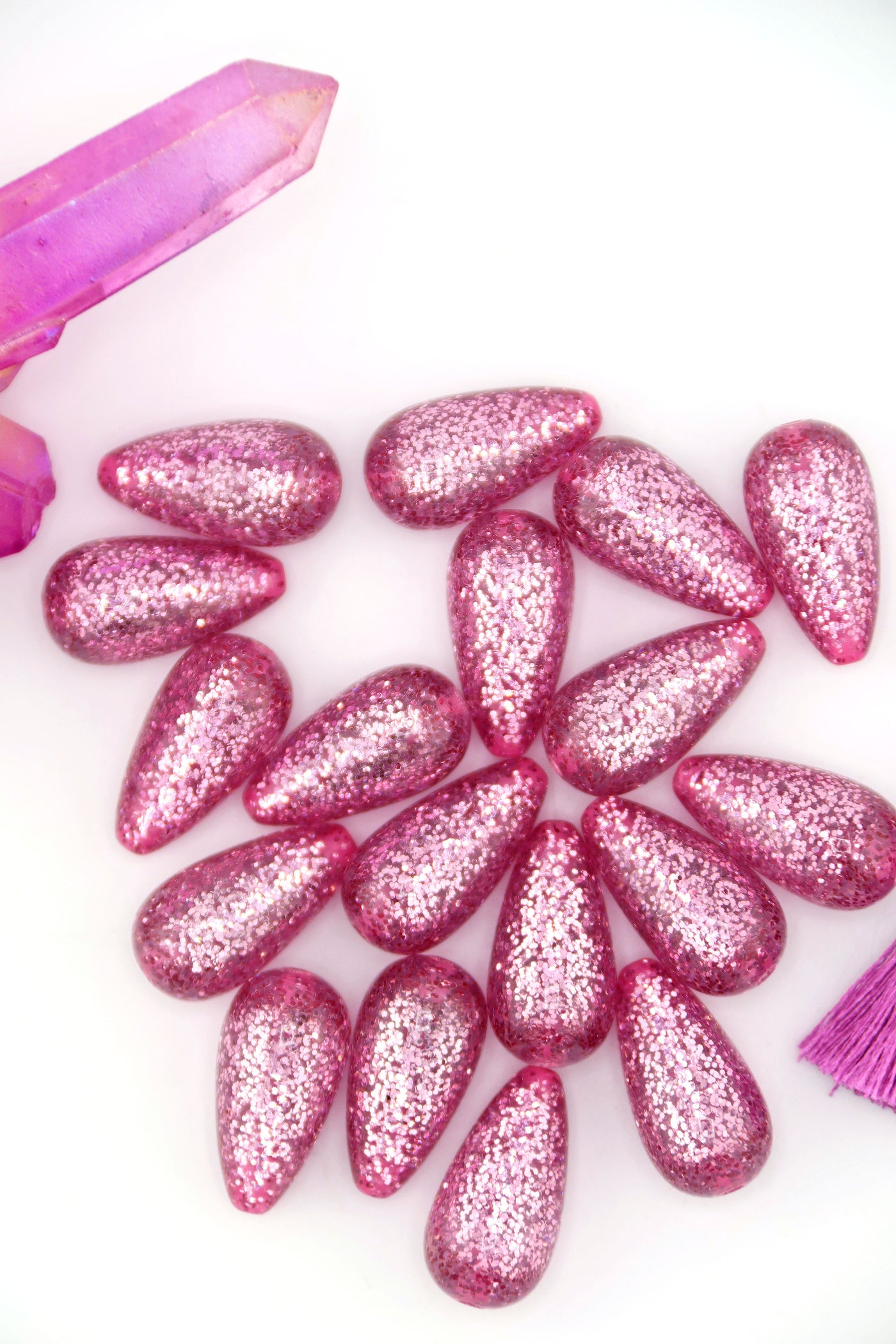 Pink Glitter Italian Resin Teardrop Beads, 22mm, 2 pcs.