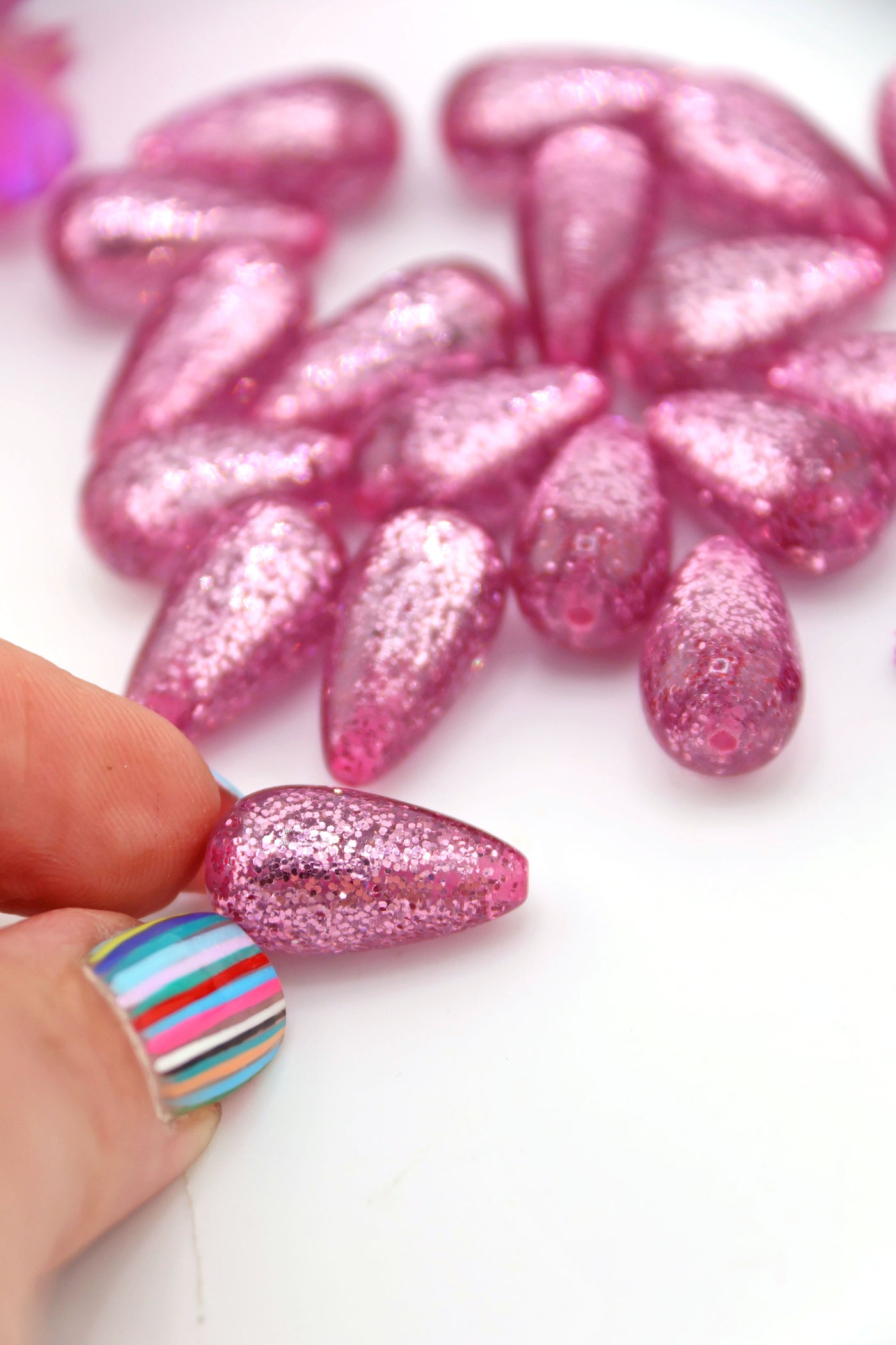 Pink Glitter Italian Resin Teardrop Beads, 22mm, 2 pcs.