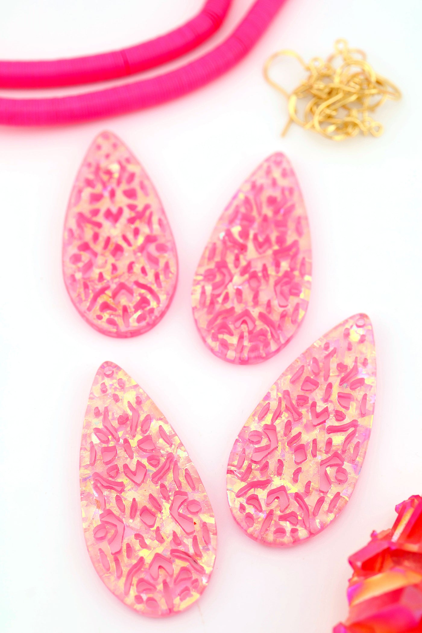 Pink Laser Cut Shimmery Lace Italian Poly Resin Pendant 23x50mm, 1 Charm