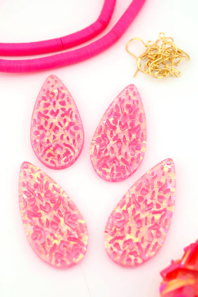 Pink Laser Cut Shimmery Lace Italian Poly Resin Pendant 23x50mm, 1 Charm