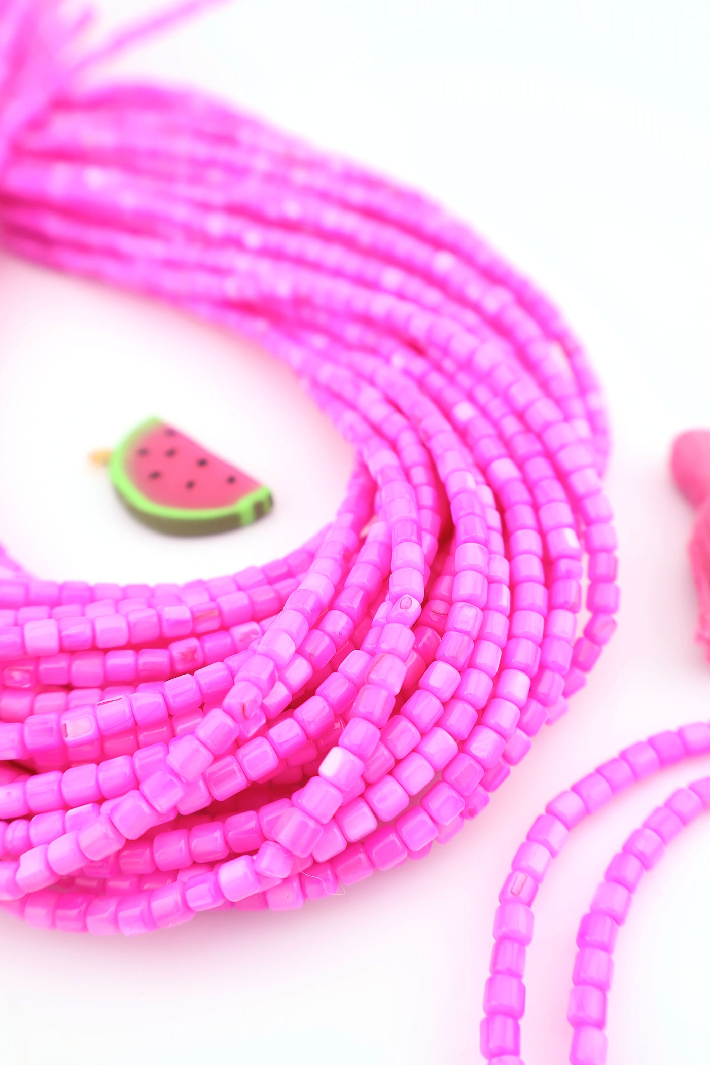 4mm Pink Mother of Pearl Shell Tube Beads, 15.5" Strand